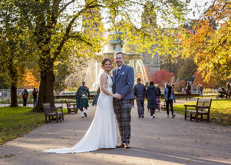 Bride and Groom In Edinburgh Wedding Garden